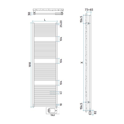Immagine di Irsap QUADRE' ELETTRICO scaldasalviette 36 tubi, 3 intervalli, H.181,8 L.53 P.3 cm, con controllo elettronico, colore bianco standard finitura lucido Cod.01 QSE053H01IR01NNN01