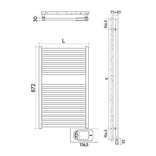 Immagine di Irsap QUADRE' ELETTRICO scaldasalviette 18 tubi, 1 intervallo, H.87,2 L.53 P.3 cm, con controllo elettronico, colore bianco standard finitura lucido Cod.01 QSS053H01IR01NNN01