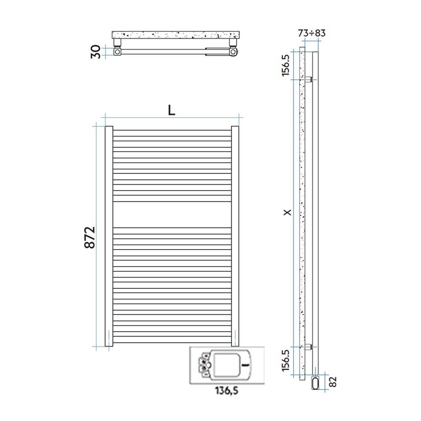 Immagine di Irsap QUADRE' ELETTRICO scaldasalviette 18 tubi, 1 intervallo, H.87,2 L.53 P.3 cm, con controllo elettronico, colore bianco standard finitura lucido Cod.01 QSS053H01IR01NNN01