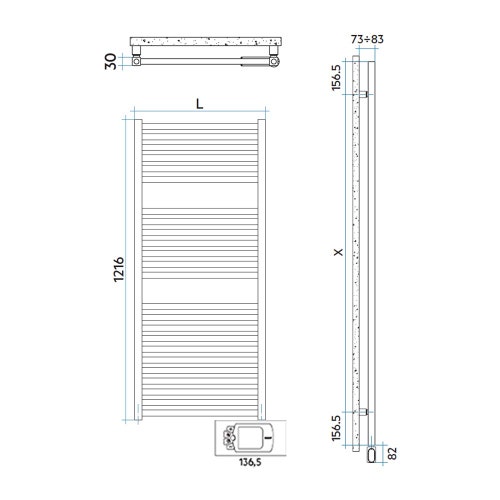 Immagine di Irsap QUADRE' ELETTRICO scaldasalviette 24 tubi, 2 intervalli, H.121,6 L.53 P.3 cm, con controllo elettronico, colore bianco standard finitura lucido Cod.01 QSM053H01IR01NNN01