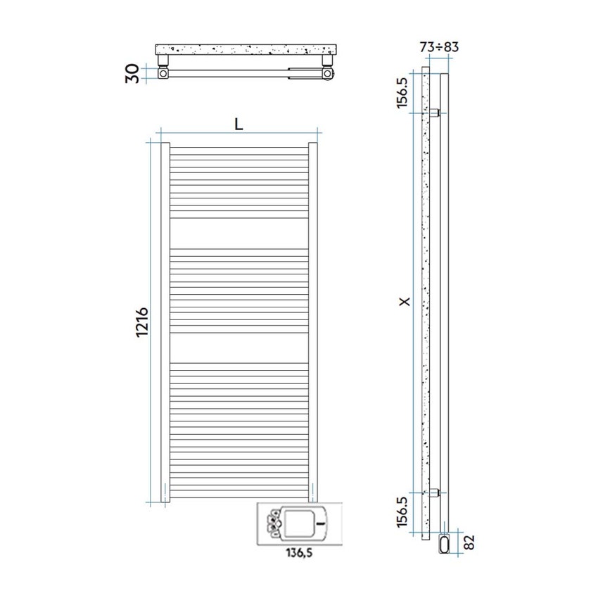 Immagine di Irsap QUADRE' ELETTRICO scaldasalviette 24 tubi, 2 intervalli, H.121,6 L.53 P.3 cm, con controllo elettronico, colore bianco standard finitura lucido Cod.01 QSM053H01IR01NNN01
