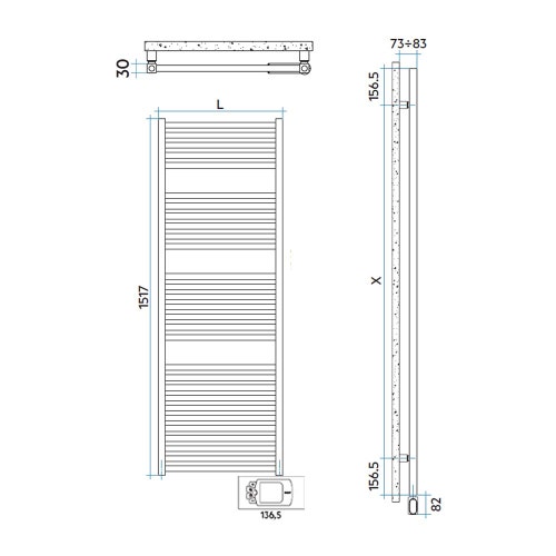 Immagine di Irsap QUADRE' ELETTRICO scaldasalviette 36 tubi, 3 intervalli, H.151,7 L.53 P.3 cm, con controllo elettronico, colore bianco standard finitura lucido Cod.01 QSL053H01IR01NNN01