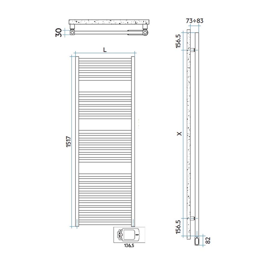 Immagine di Irsap QUADRE' ELETTRICO scaldasalviette 36 tubi, 3 intervalli, H.151,7 L.53 P.3 cm, con controllo elettronico, colore bianco standard finitura lucido Cod.01 QSL053H01IR01NNN01