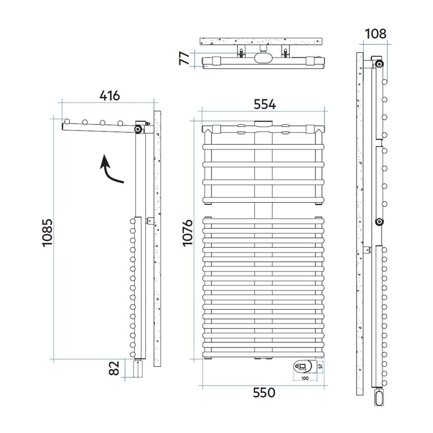 Immagine di Irsap GET UP ELETTRICO scaldasalviette 20 tubi, 1 intervallo, H.107,6 L.55 P.7,7 cm, con modulo bluetooth integrato, colore bianco standard finitura lucido Cod.01 GUM055Y01IR01NNN01