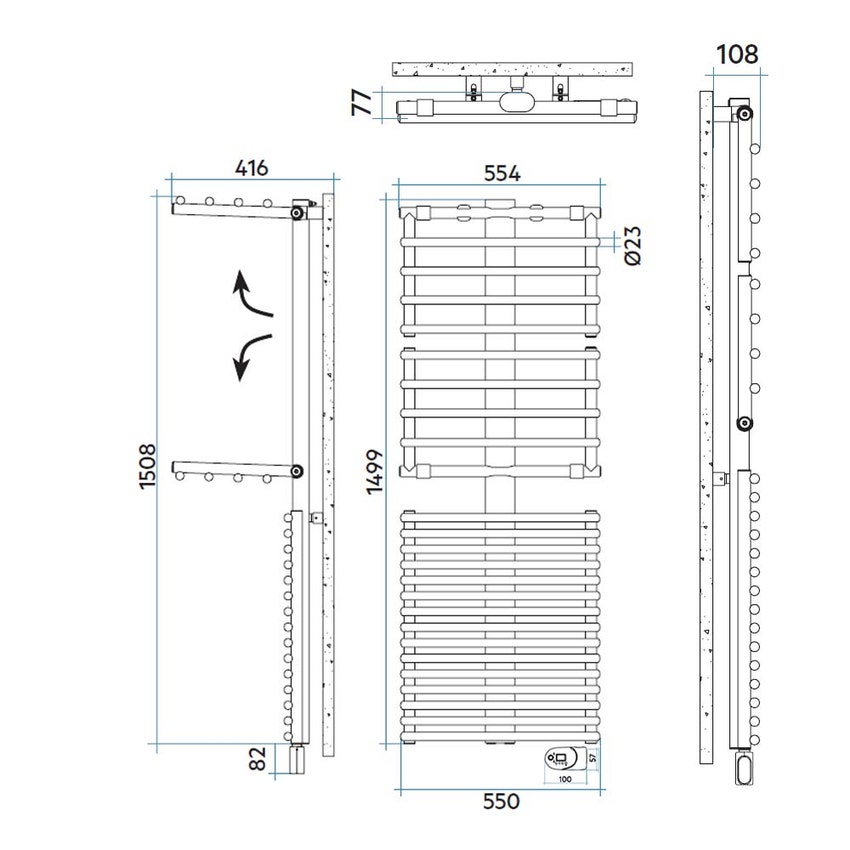 Immagine di Irsap GET UP ELETTRICO scaldasalviette 25 tubi, 2 intervallo, H.149,9 L.55 P.7,7 cm, con modulo bluetooth integrato, colore bianco standard finitura lucido Cod.01 GUL055Y01IR01NNN01
