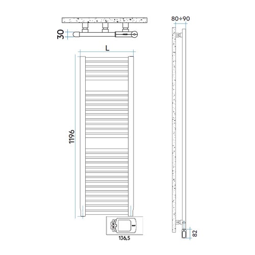 Immagine di Irsap NOVO ELETTRICO scaldasalviette, 29 tubi, 2 intervalli, H.119,6 L.50 P.3 cm, con controllo elettronico, colore bianco standard finitura lucido Cod.01 NOM050H01IR01NNN01