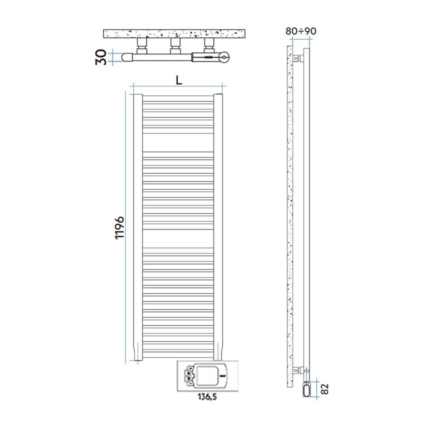 Immagine di Irsap NOVO ELETTRICO scaldasalviette, 29 tubi, 2 intervalli, H.119,6 L.50 P.3 cm, con controllo elettronico, colore bianco standard finitura lucido Cod.01 NOM050H01IR01NNN01