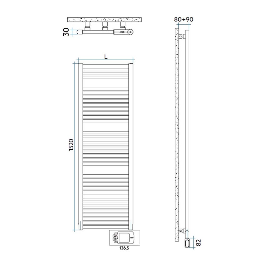 Immagine di Irsap NOVO ELETTRICO scaldasalviette, 36 tubi, 3 intervalli, H.152 L.50 P.3 cm, con controllo elettronico, colore bianco standard finitura lucido Cod.01 NOL050H01IR01NNN01