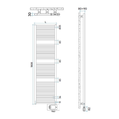 Immagine di Irsap NOVO ELETTRICO scaldasalviette, 44 tubi, 3 intervalli, H.180,8 L.50 P.3 cm, con controllo elettronico, colore bianco standard finitura lucido Cod.01 NOG050H01IR01NNN01