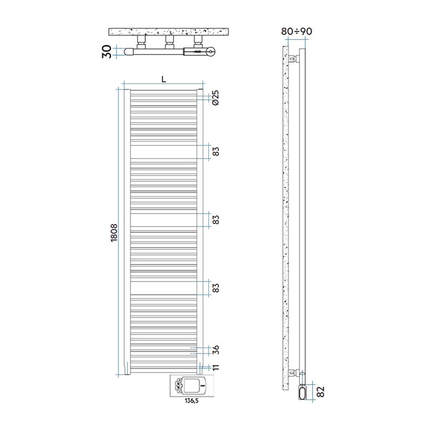 Immagine di Irsap NOVO ELETTRICO scaldasalviette, 44 tubi, 3 intervalli, H.180,8 L.50 P.3 cm, con controllo elettronico, colore bianco standard finitura lucido Cod.01 NOG050H01IR01NNN01