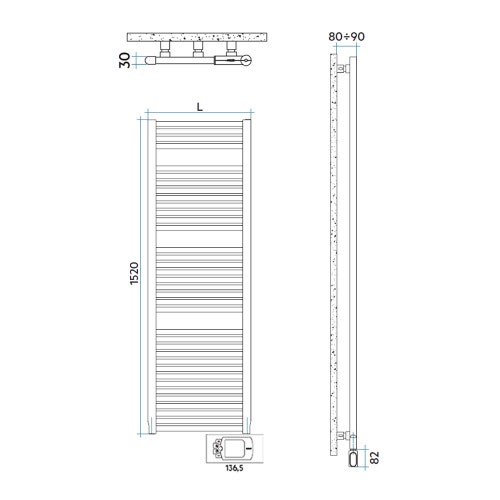 Immagine di Irsap NOVO ELETTRICO scaldasalviette, 36 tubi, 3 intervalli, H.152 L.50 P.3 cm, con controllo elettronico, colore grigio antracite finitura opaco NOL050H6VIR01NNN01