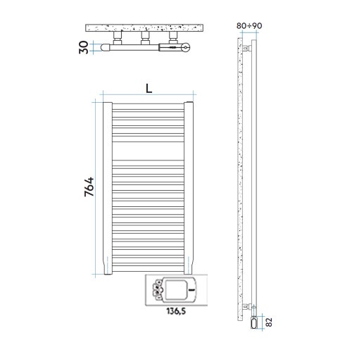 Immagine di Irsap NOVO ELETTRICO scaldasalviette, 19 tubi, 1 intervallo, H.76,4 L.50 P.3 cm, con controllo elettronico, colore bianco RAL 9016 finitura opaco Cod.Y5 NOP050HY5IR01NNN01