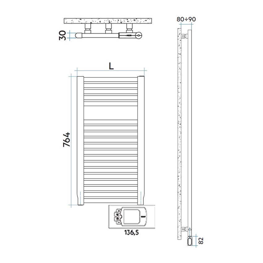 Immagine di Irsap NOVO ELETTRICO scaldasalviette, 19 tubi, 1 intervallo, H.76,4 L.50 P.3 cm, con controllo elettronico, colore bianco RAL 9016 finitura opaco Cod.Y5 NOP050HY5IR01NNN01