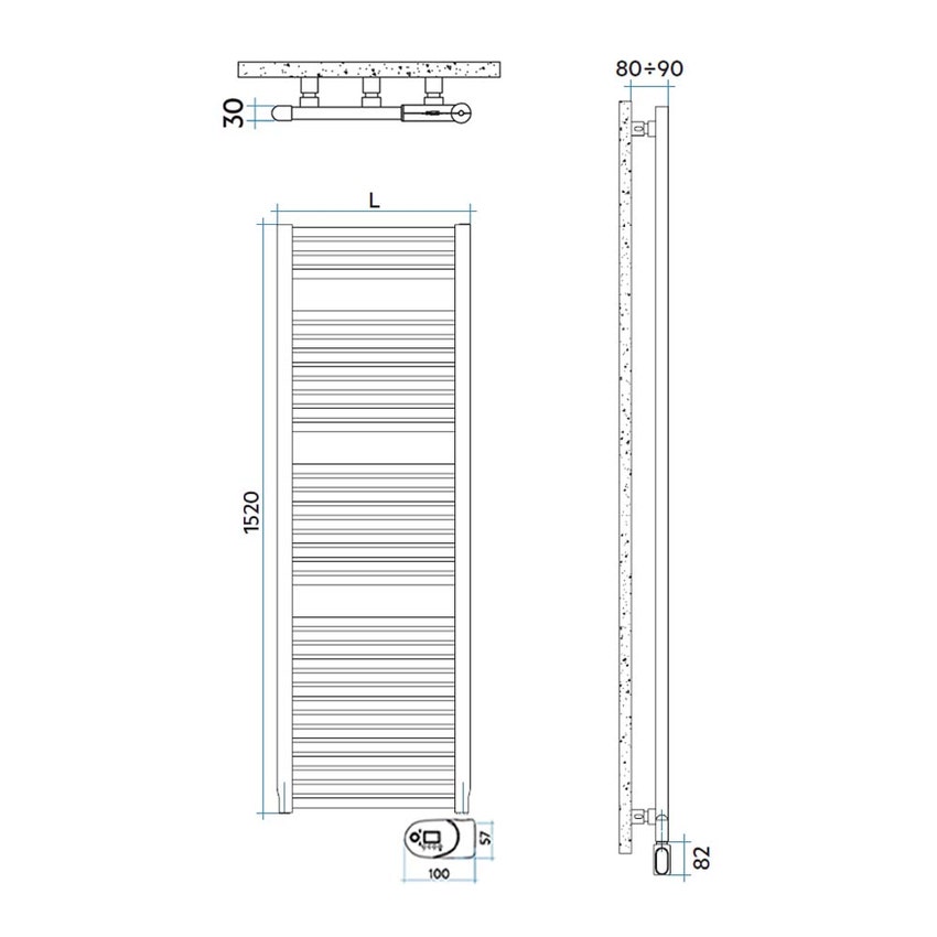 Immagine di Irsap NOVO ELETTRICO scaldasalviette, 36 tubi, 3 intervalli, H.152 L.50 P.3 cm, con modulo bluetooth integrato, colore bianco standard finitura lucido Cod.01 NOL050Y01IR01NNN02
