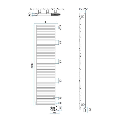 Immagine di Irsap NOVO ELETTRICO scaldasalviette, 44 tubi, 3 intervalli, H.180,8 L.50 P.3 cm, con modulo bluetooth integrato, colore bianco standard finitura lucido Cod.01 NOG050Y01IR01NNN02