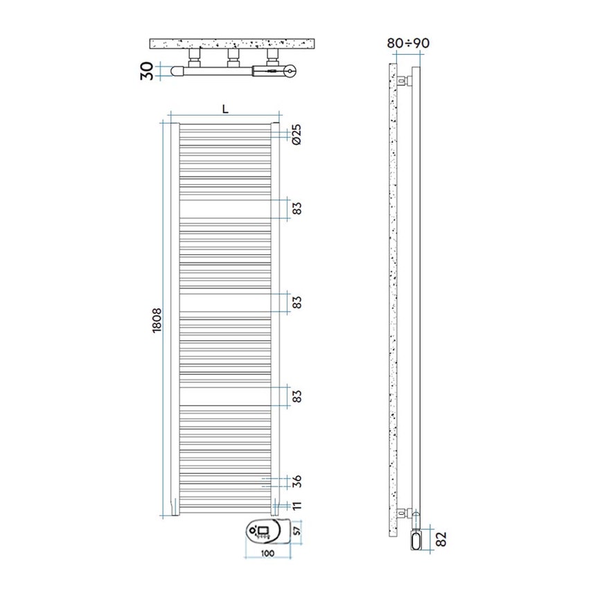Immagine di Irsap NOVO ELETTRICO scaldasalviette, 44 tubi, 3 intervalli, H.180,8 L.50 P.3 cm, con modulo bluetooth integrato, colore bianco standard finitura lucido Cod.01 NOG050Y01IR01NNN02