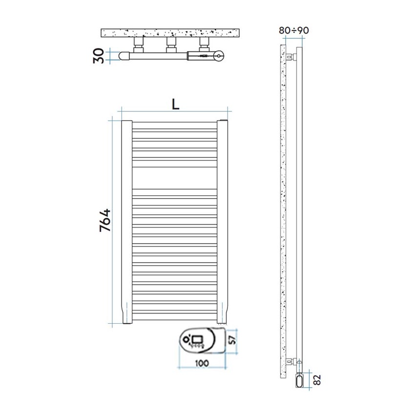 Immagine di Irsap NOVO ELETTRICO scaldasalviette, 19 tubi, 1 intervallo, H.76,4 L.50 P.3 cm, con modulo bluetooth integrato, colore quartz 1 finitura ruvido Cod.1C NOP050Y1CIR01NNN01