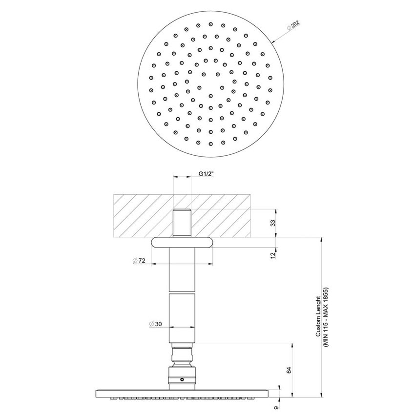 Immagine di Gessi GOCCIA soffione anticalcare per doccia, a soffitto, orientabile e personalizzabile, Ø 20.2 cm, finitura cromo 33664#031