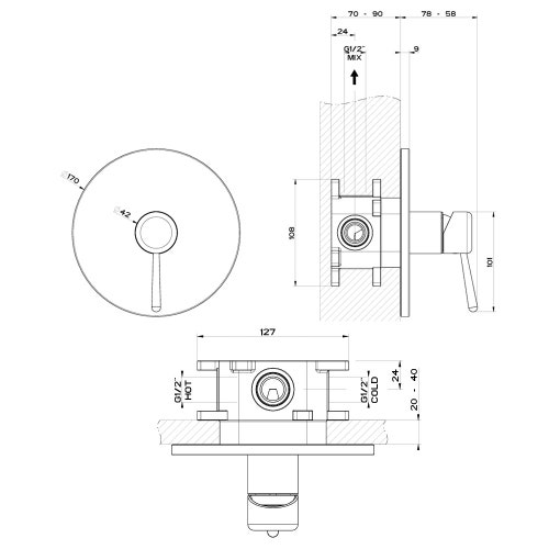 Immagine di Gessi GOCCIA miscelatore a parete, 1 via, senza corpo incasso, finitura cromo 44676#031