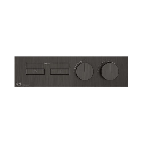 Immagine di Gessi HI-FI LINEAR miscelatore termostatico a due funzioni indipendenti, con pulsanti on-off, senza corpo incasso, finitura black metal brushed PVD 63012#707