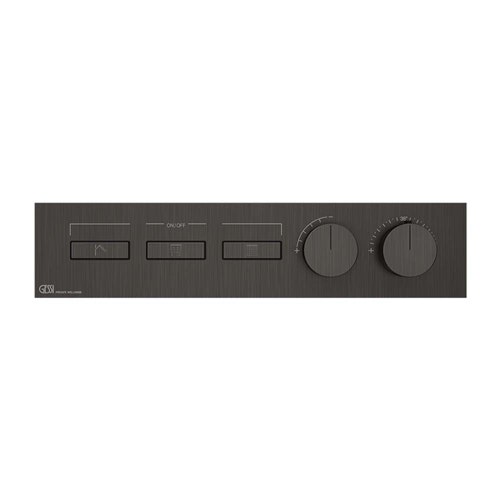 Immagine di Gessi HI-FI LINEAR miscelatore termostatico a tre funzioni indipendenti, con pulsanti on-off, senza corpo incasso, finitura black metal brushed PVD 63014#707