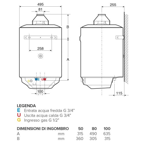 Immagine di Ariston S/SGA X 100 Scaldacqua a gas murale ad accumulo, camera aperta tiraggio naturale 3211187