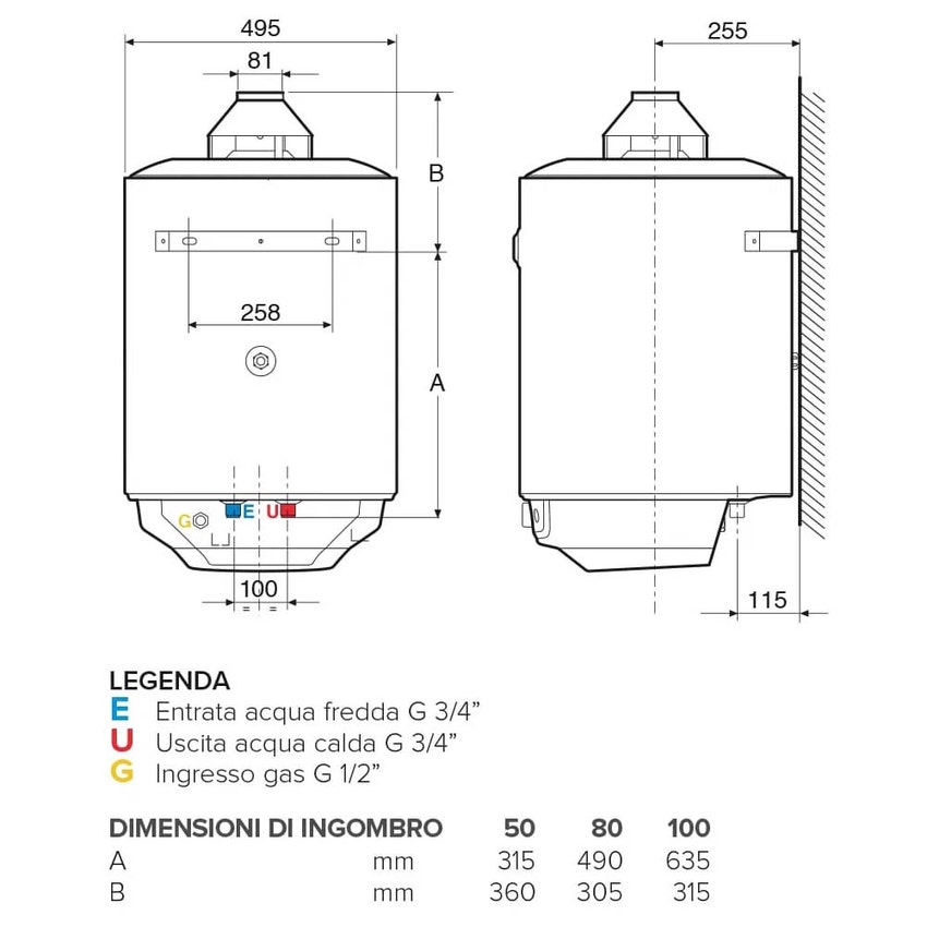 Immagine di Ariston S/SGA X 100 Scaldacqua a gas murale ad accumulo, camera aperta tiraggio naturale 3211187