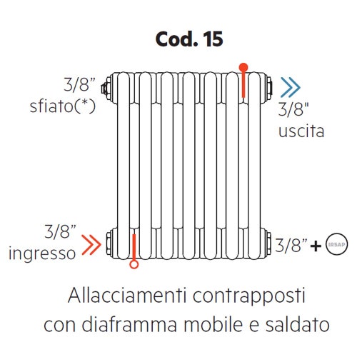 Immagine di Irsap configurazione allacciamenti contrapposti con diaframma mobile e saldato, 3/8" ingresso e 3/8" uscita Cod.15