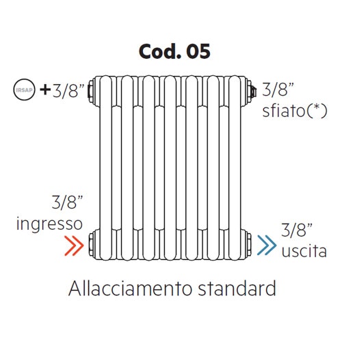 Immagine di Irsap allacciamento standard per Tesi, senza tappi montati, 3/8" ingresso e 3/8" uscita Cod.05