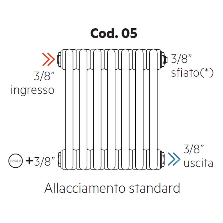 Immagine di Irsap allacciamento standard per Tesi, senza tappi montati, 3/8" ingresso e 3/8" uscita Cod.05