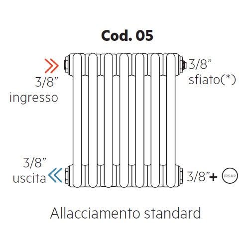 Immagine di Irsap allacciamento standard per Tesi, senza tappi montati, 3/8" ingresso e 3/8" uscita Cod.05