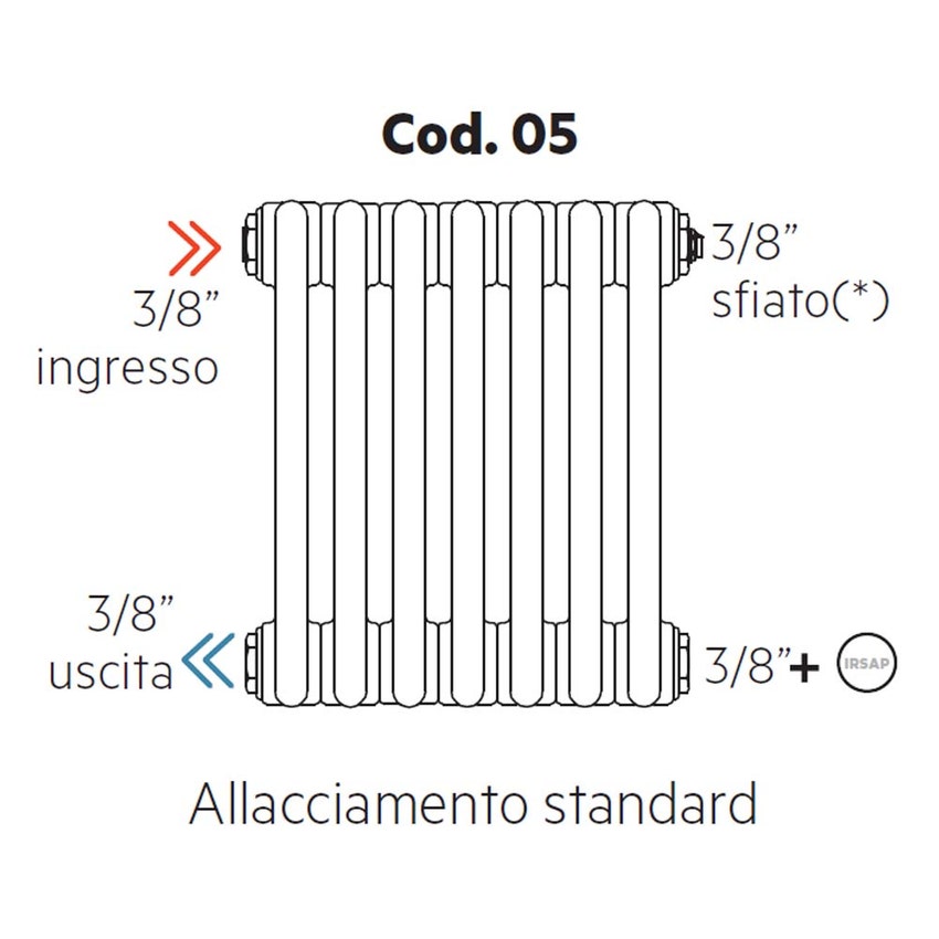 Immagine di Irsap allacciamento standard per Tesi, senza tappi montati, 3/8" ingresso e 3/8" uscita Cod.05