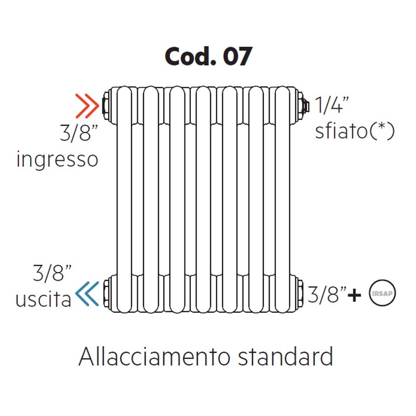 Immagine di Irsap allacciamento standard per Tesi, senza tappi montati, 3/8" ingresso e 3/8" uscita Cod.07