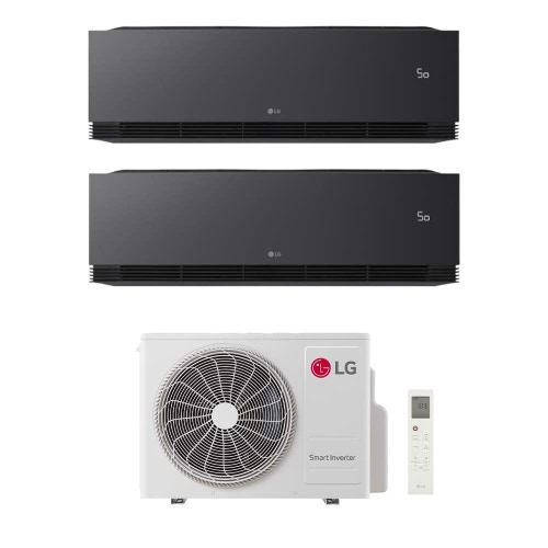 Immagine di LG ARTCOOL Black AI Air Climatizzatore a parete dual split inverter Wi-Fi black - nero opaco | unità esterna R32 6.2 kW unità interne 9000+9000 BTU MU3R21.U24A0+AA[09|09]SB.NS1