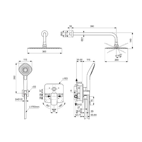 Immagine di Ideal Standard CERAPLAN kit doccia con miscelatore, soffione 20x30 cm, doccetta multifunzione con supporto fisso e flessibile, finitura cromo BD194AA