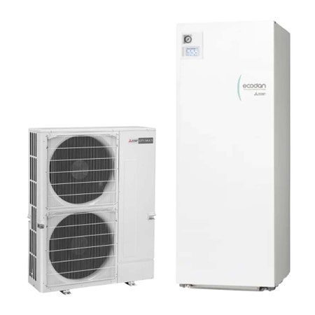 Immagine di Mitsubishi ECODAN MULTI CITY R410A sistema ibrido Aria/Aria, Aria/ Acqua composto da pompa di calore Inverter trifase SMALL Y 12.5 kW con HYDROTANK MEDIUM PUMY-P112YKM7+ERST20C-VM2E