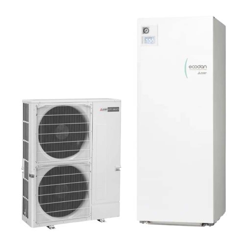 Immagine di Mitsubishi ECODAN MULTI CITY R410A sistema ibrido Aria/Aria, Aria/ Acqua composto da pompa di calore Inverter SMALL Y 12.5 kW con HYDROTANK MEDIUM PUMY-P112VKM7+ERST20C-VM2E