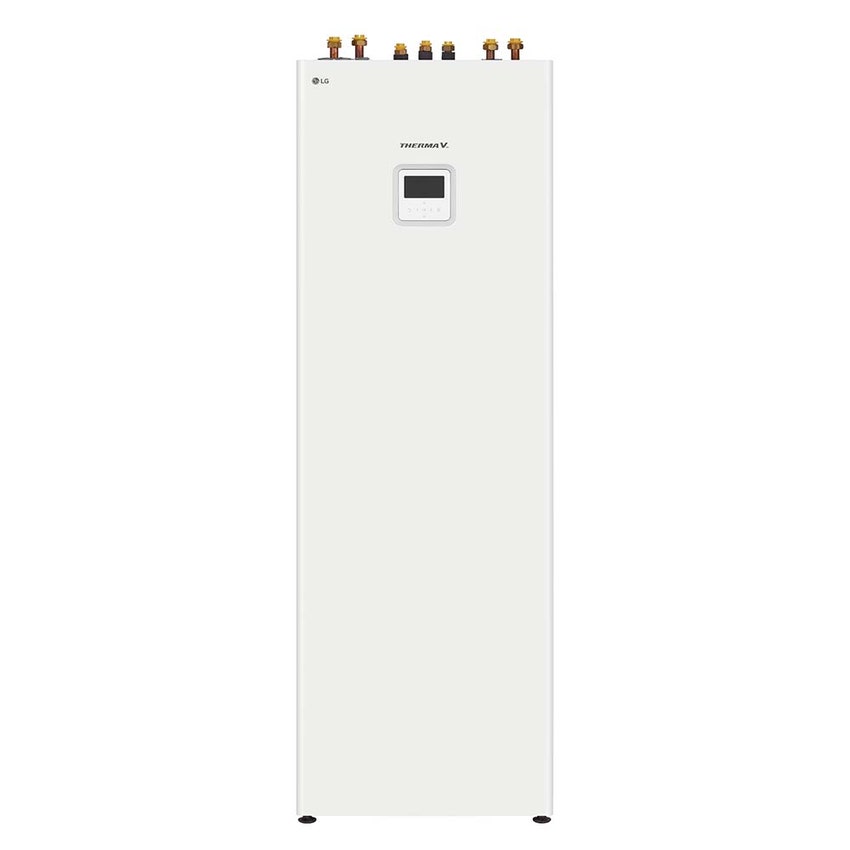 Immagine di LG THERMA V R32 sistema idronico monofase composto da pompa di calore 7 kW e unità interna COMBI UNIT con accumulo 200 litri HU071MR.U44+HN0913T.NK0