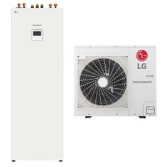 Immagine di LG THERMA V R32 sistema idronico monofase composto da pompa di calore 7 kW e unità interna COMBI UNIT con accumulo 200 litri HU071MR.U44+HN0913T.NK0