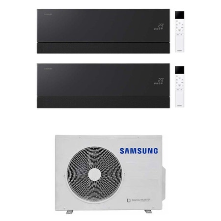 Immagine di Samsung WINDFREE Première Climatizzatore a parete dual split inverter Wi-Fi soapstone charcoal | unità esterna R32 5.2 kW unità interne 7000+7000 BTU AJ052TXJ3KG/EU+AR70H[07|07]C1ABNEU