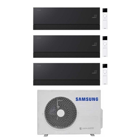 Immagine di Samsung WINDFREE Première Climatizzatore a parete trial split inverter Wi-Fi soapstone charcoal | unità esterna R32 5.2 kW unità interne 7000+7000+7000 BTU AJ052TXJ3KG/EU+AR70H[07|07|07]C1ABNEU