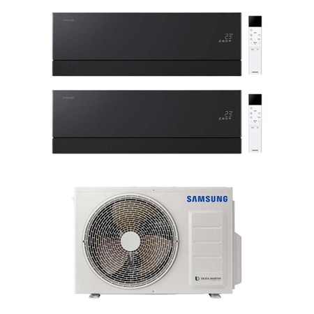 Immagine di Samsung WINDFREE Première Plus Climatizzatore a parete dual split inverter Wi-Fi soapstone charcoal | unità esterna R32 5 kW unità interne 9000+12000 BTU AJ050TXJ2KG/EU+AR70H[09|12]CAABNEU