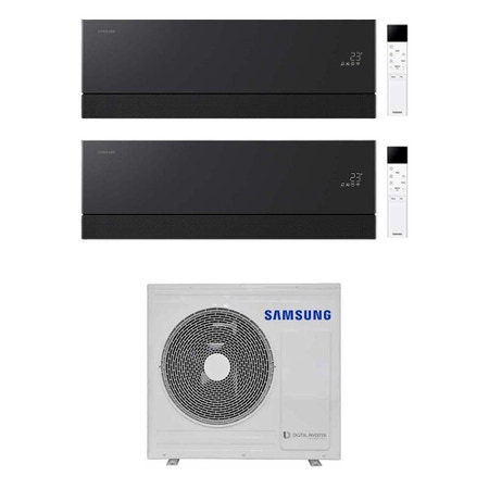 Immagine di Samsung WINDFREE Première Plus Climatizzatore a parete dual split inverter Wi-Fi soapstone charcoal | unità esterna R32 8 kW unità interne 9000+12000 BTU AJ080TXJ4KG/EU+AR70H[09|12]CAABNEU