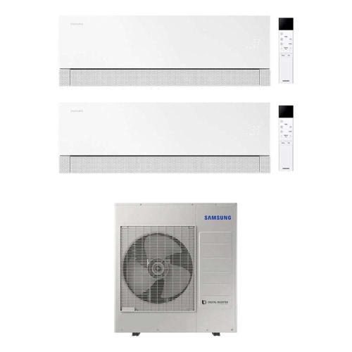 Immagine di Samsung WINDFREE Première Climatizzatore a parete dual split inverter Wi-Fi essential white | unità esterna R32 10 kW unità interne 9000+9000 BTU AJ100TXJ5KG/EU+AR70H[09|09]C1AWNEU