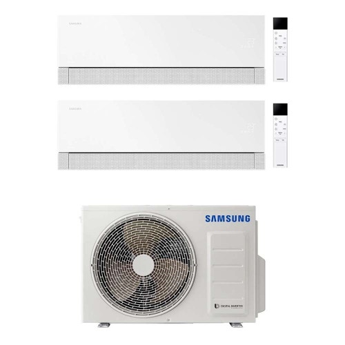 Immagine di Samsung WINDFREE Première Climatizzatore a parete dual split inverter Wi-Fi essential white | unità esterna R32 5 kW unità interne 7000+12000 BTU AJ050TXJ2KG/EU+AR70H[07|12]C1AWNEU