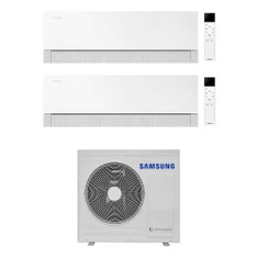 Immagine di Samsung WINDFREE Première Climatizzatore a parete dual split inverter Wi-Fi essential white | unità esterna R32 8 kW unità interne 12000+24000 BTU AJ080TXJ4KG/EU+AR70H[12|24]C1AWNEU