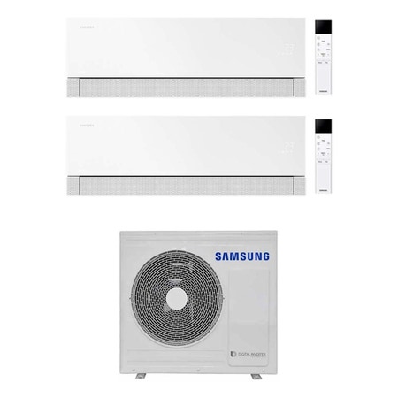 Immagine di Samsung WINDFREE Première Plus Climatizzatore a parete dual split inverter Wi-Fi essential white | unità esterna R32 8 kW unità interne 7000+7000 BTU AJ080TXJ4KG/EU+AR70H[07|07]CAAWNEU