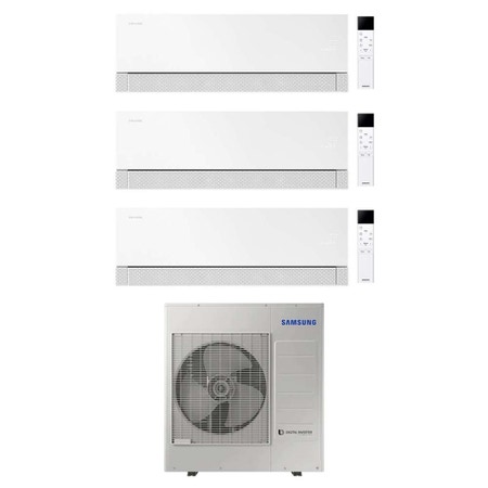Immagine di Samsung WINDFREE Première Plus Climatizzatore a parete trial split inverter Wi-Fi essential white | unità esterna R32 10 kW unità interne 7000+7000+7000 BTU AJ100TXJ5KG/EU+AR70H[07|07|07]CAAWNEU