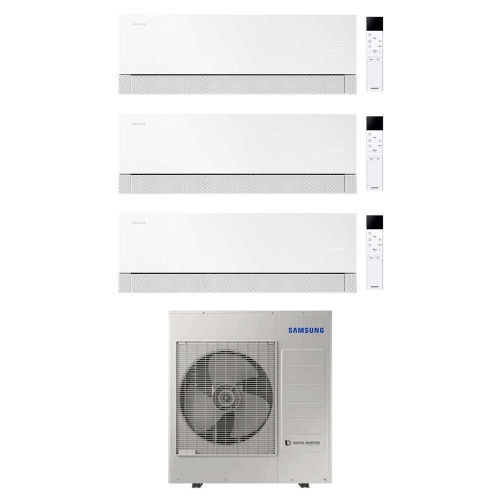 Immagine di Samsung WINDFREE Première Climatizzatore a parete trial split inverter Wi-Fi essential white | unità esterna R32 10 kW unità interne 12000+12000+12000 BTU AJ100TXJ5KG/EU+AR70H[12|12|12]C1AWNEU