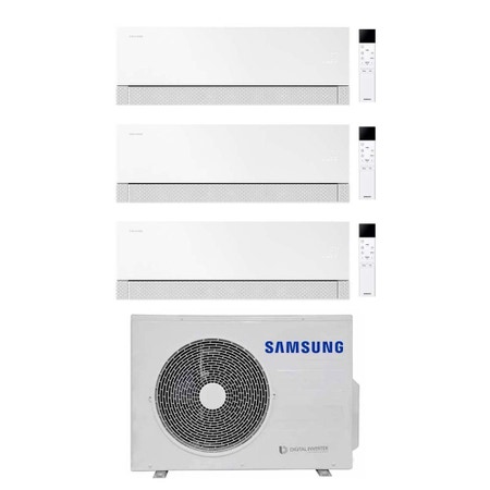 Immagine di Samsung WINDFREE Première Plus Climatizzatore a parete trial split inverter Wi-Fi essential white | unità esterna R32 5.2 kW unità interne 7000+9000+9000 BTU AJ052TXJ3KG/EU+AR70H[07|09|09]CAAWNEU